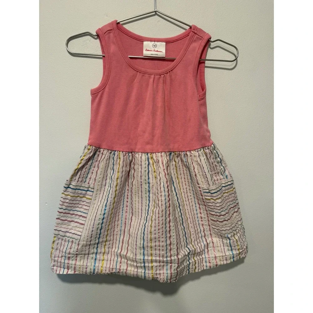 Hanna Andersson Girls Pink Metallic Stripe Pocket Play Dress Size 90 47892